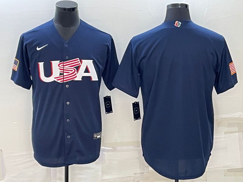 Men 2023 World Cub USA Blank Blue Nike MLB Jersey3
